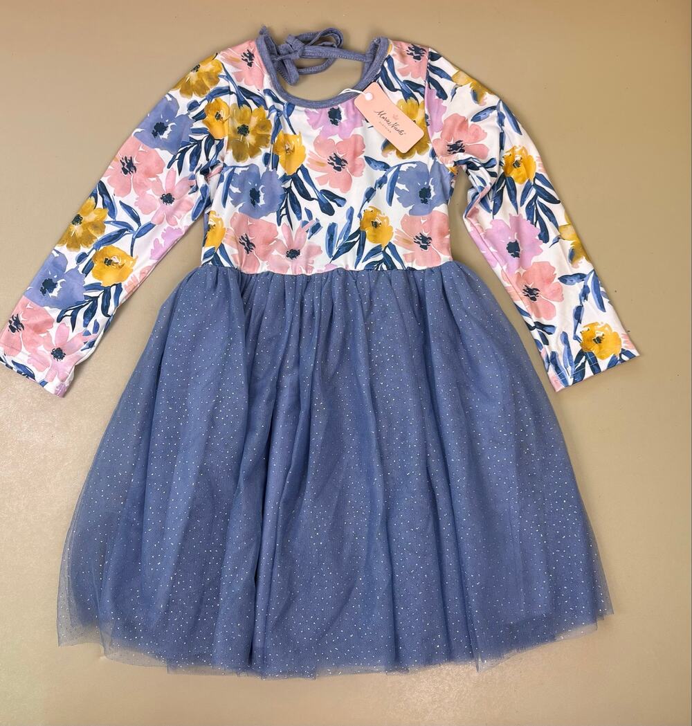 Marie Nicole Girls 2XL Floral Glitter Tulle Long Sleeve Dress NWT